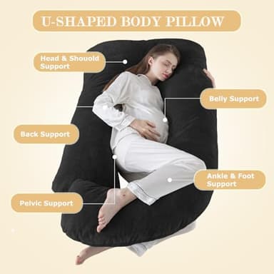 WhatsBedding Pregnancy Pillows for Sleeping, J Shaped Full Body Maternity Pillow for Adults, Memory Foam Filling Support for Back, Legs, Belly, HIPS for Pregnant Women (Black) - Image 2