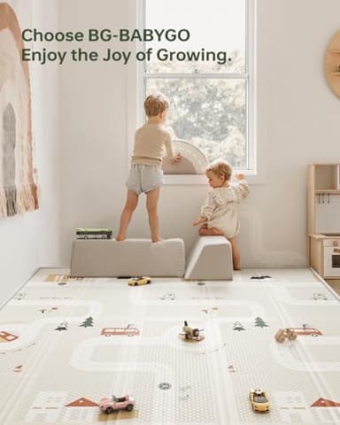 BG-BABYGO Baby Play Mat 47x47 Foldable Baby Play Mat for Playpen 50x50 Playpen Mat Reversible Foam Play Mat for Baby to Play on Floor 0.4" Crawling Baby Girl Play Mat for 50x50 Playpen(47 * 47 * 0.4) - Image 8