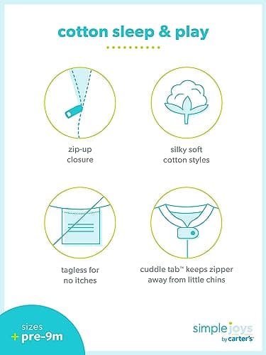 Simple Joys by Carter's Baby Neutral 2-Pack Cotton Footed Sleep and Play, Aqua Blue Forest Animals/White Bear, 6-9 Months - Image 5