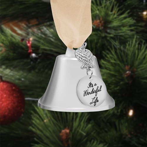 Sliver Christmas Hanging Ornament with Bowknot Ribbon - Xmas Angel Wing Tree Bells for New Year Party Supplies - Image 1