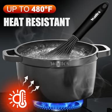 Walfos Silicone Whisk,Stainless Steel Wire Whisk Set of 3 -Heat Resistant 480°F Kitchen Whisks for Non-stick Cookware,Balloon Egg Beater Perfect for Blending,Whisking,Beating,Frothing & Stirring,Black - Image 6