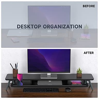 Fenge Dual Monitor Stand, Monitor Stands Riser for 2 monitors, 42.5 Inch Wood Desk Shelf with Storage Organizer and Cable Management for Office Desk Accessories - Image 6
