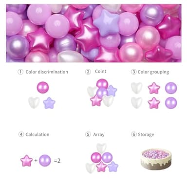 GOGOSO Ball Pits Balls Toddlers 50 100 200 500 Plastics Shape Ball Non-Phthalate Non-BPA Non-Toxic 2.2-Inch Crush Proof Play Balls, Star+Heart Balls,Pearl Pink+Purple,100pcs - Image 7