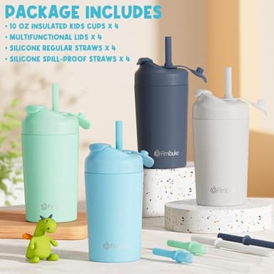 Fimibuke Kids & Toddler Cups, 10 OZ Spill Proof Straw Cups for Toddlers, 4 Pack Leak-Proof Kid Insulated Tumbler with Screw-On Lid & Silicone Straw with Stopper, Stainless Steel Sippy Cup for Girl Boy - Image 9