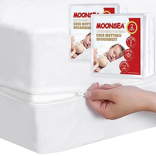 Waterproof Crib Mattress Protector Zippered 2 Pack, 6-Side Waterproof Crib Mattress Encasement, Durable Zipper, Noiseless, 28'' X 52" X 6" - Image 1