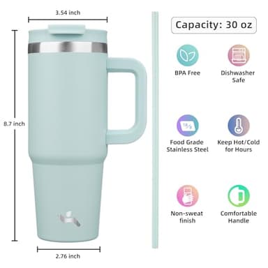 Konokyo 30 oz Tumbler with Handle and 2 Straws,2 in 1 Lid Insulated Water Bottle Stainless Steel Travel Coffee Mug,Blue Haze - Image 4