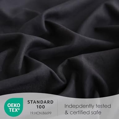 JSD Black Queen Sheet Set with Side Pocket Corner Straps, 4 Piece Soft Microfiber Bed Sheets Extra Deep Pocket - Image 4