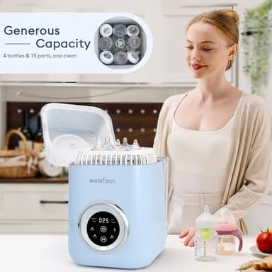 MOMFANN Baby Bottle Washer-19 Min Rapid Wash, Sterilizer and Dryer, All-in-One Cleaner, Bottles,Pump Parts & Baby Essentials for New Parents Gift - Replaces Hand Washing, Baby Blue - Image 6