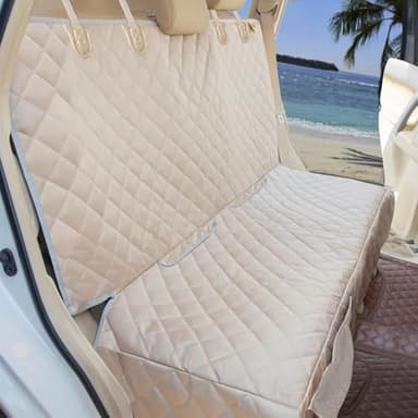 Bark Lover Dog Car Seat Cover for Back Seat Waterproof Backseat Protector, Nonslip Rear Seat Cover for Kids,Universal Size Fits Cars Trucks SUVs (Beige) - Image 1