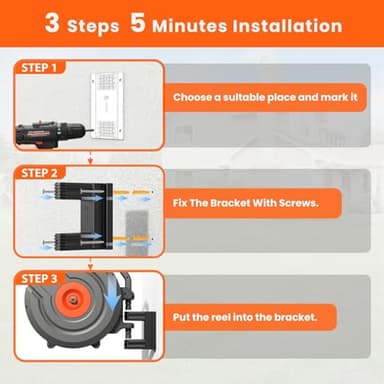 3rd Generation Retractable Garden Hose 130 ft x 1/2 inch Heavy Duty Wall-Mounted Hose Reels for Outside 180° Swivel Automatic Slow Return Any Length Lock 9 Pattern Nozzle UV Resistant (Black) - Image 7