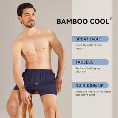 BAMBOO COOL Men's Boxer Short soft and Breathable Knit Boxers for men Moisture-wicking Underwear with Button Fly 3 Pack - Image 2
