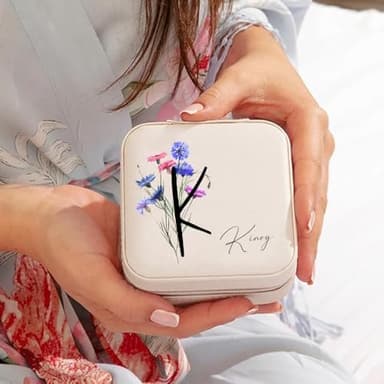 Ship Next Day, Custom Jewelry Boxes for Traveling, Personalized Jewelry Case with Flower Initial, 2025 Christmas Stocking Stuffer Gifts for Teen Girls, Birthday Gifts for Mom - Image 5