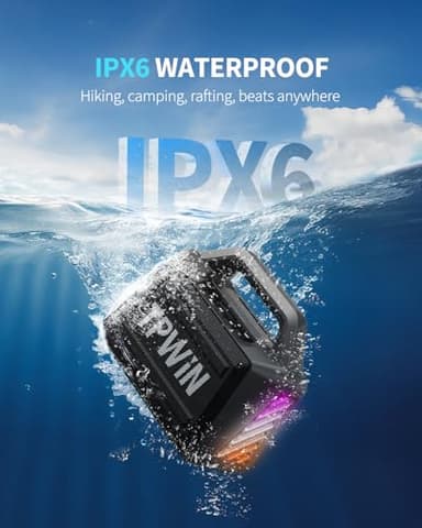 TPWIN Bluetooth Speaker - 80W Loud Rugged Outdoor Speakers, IPX6 Waterproof, 20H Playtime, Deep Bass, Lightshow, TWS, BT 5.3 Wireless, Portable for Travel Hiking Camping Beach Pool - Black - Image 3