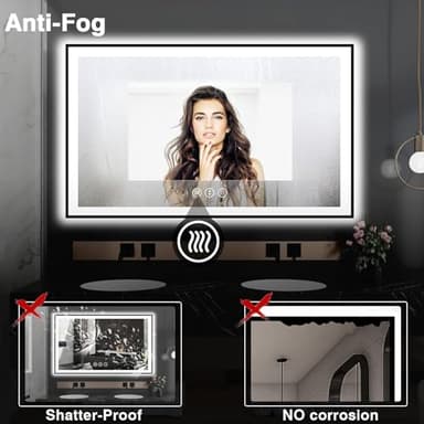 EchosLife 60x36 LED Mirror for Bathroom - Black Aluminum Framed (Front and Backlit),Anti-Fog Bathroom Mirror with Lights, Stepless Dimmable Lighted Mirror,3 Colors Smart Mirror(Horizontal/Vertical) - Image 5