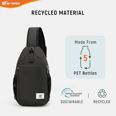 SKYSPER Sling Bag RFID Cross Body Bag Recycled Crossbody Backpack Travel Daypack(Black) - Image 3