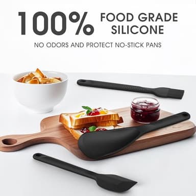 Silicone Cooking Utensils Set - 600°F Heat Resistant, Nonstick Kitchen Utensil Set with Spatulas, Spoons, Whisk, Tongs, BPA Free, Dishwasher Safe, Black - Image 6