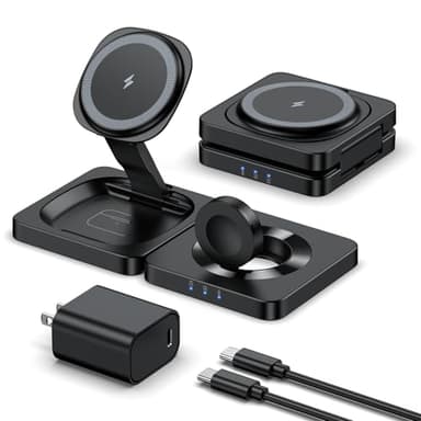 2025 Magnetic Wireless Charging Station - ADADPU 3 in 1 Foldable Mag-Safe Charger Stand for Multiple Apple Devices, Travel Charging Pad for iPhone 17 16 15 14 13 12 Pro Max Plus Apple Watch AirPods - Image 1