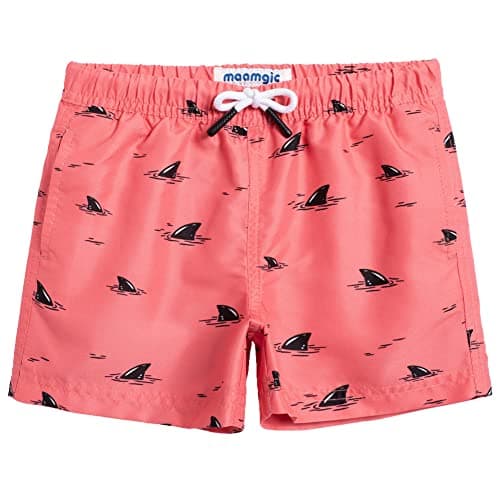 maamgic Boys Swim Trunks Toddler Swim Shorts Little Boys Bathing Suit Swimsuit Toddler Boy Swimwear,Pink Black Whale,8 T - Image 1
