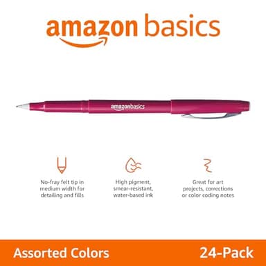 Amazon Basics Felt Tip Marker Pens, Versatile for Writing, Drawing, and Journaling, Assorted Colors, 24-Pack - Image 2