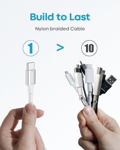 Huukein White USB C Cable 10 ft, Long USB A to USB C Cable Fast Charging, USBC Charger Cord Braided for iPhone 17 Air 16 15 Pro Max Plus, for Samsung Galaxy S21 Note 10 - Image 6