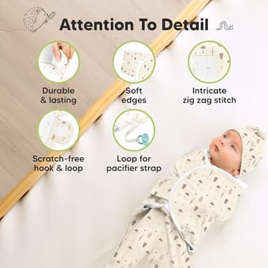 KeaBabies 3-Pack Swaddles for Newborns, Girls, Boys with Hats - Organic Soft Baby Sleep Sacks, Breathable Baby Swaddle 3-6 Months Beanies Set, Premie Infant Sleep Sack 0-3 Months (Nibbles/Bruce) - Image 8