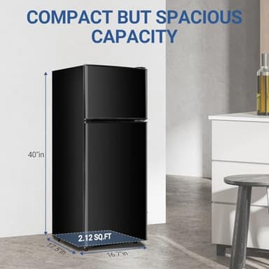 Apartment Size Fridge with Freezer 3.6 Cu. Ft. Mini Refrigerator with Freezer, Small Dorm Fridge Adjustable Thermostat & Shelves Small Refrigerator with Freezer for College, Office, Kitchen, Black - Image 2