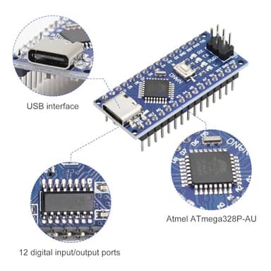 LUIRSAY 2Pcs Nano V3.0 Board ATmega328P/CH340G Chip Microcontroller Kit Compatible with Arduino IDE/PWM/SPI 5V 16M(USB C Port with 2Pcs USB Cable) - Image 2