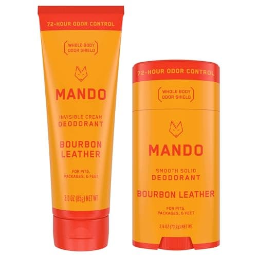 Mando Bourbon Leather Body Deodorant - 72 Hour Odor Control, Aluminum Free, Baking Soda Free - 3.0 Oz Tube and 2.6 Oz Solid Stick - Image 1