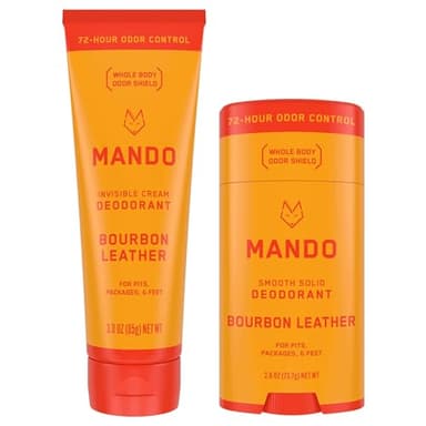 Mando Bourbon Leather Body Deodorant - 72 Hour Odor Control, Aluminum Free, Baking Soda Free - 3.0 Oz Tube and 2.6 Oz Solid Stick - Image 1
