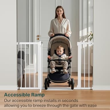 Cumbor 29.7-48" Baby Gate for Stairs, Mom's Choice Awards Winner-Dog Gates for Doorways, Auto Close Safety Pet Gate for Dogs Indoor, Easy Install Pressure Mounted Child Gate with Walk Thru Door, White - Image 8