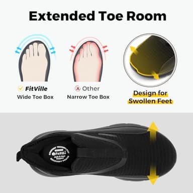 FitVille Men's Extra Wide Slip on Walking Shoes with Arch Support Men Slip on Sneakers for Foot Pain Relief-Stepease V2 (13.5 Wide, Jet Black) - Image 2