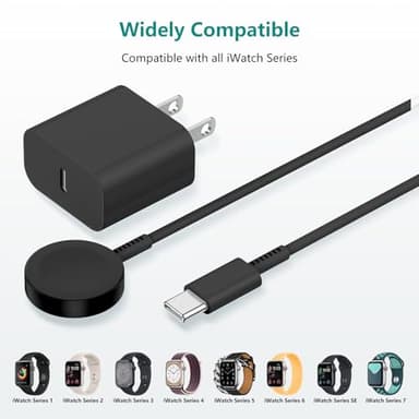 Upgraded Apple Watch Charger, Magnetic iWatch Fast Charger to USB C Cable 6ft with USB C Charger Block for iWatch Series Ultra/9/8/7/6/SE/SE2/5/4/3, Black - Image 7