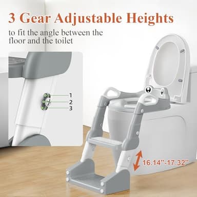 TuckInn Potty Training Seat, Toddler Toilet Seat for Little Boys Girls, Potty Training Toilet with Urinals, Toddler Step Stool Ladder and Splash Guard (Gray) - Image 3