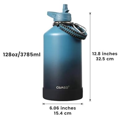 CIVAGO Gallon Insulated Water Bottle Jug with Straw, 128 oz Large Stainless Steel Water Flask, Big Metal Thermal Mug with 3 Lids for Sports, Travel, Gym, and Camping, Army Green - Image 4