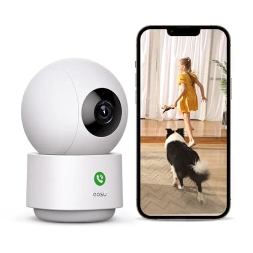 AOSU 2K Security Camera Indoor, Baby Monitor Pet Camera 360-Degree for Home Security with 2.4 GHz Wi-Fi Router, One-Touch Call, Smart Motion Tracking, IR Night Vision, Compatible with Alexa - Image 1