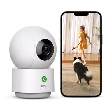 AOSU 2K Security Camera Indoor, Baby Monitor Pet Camera 360-Degree for Home Security with 2.4 GHz Wi-Fi Router, One-Touch Call, Smart Motion Tracking, IR Night Vision, Compatible with Alexa - Image 1