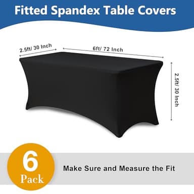 Enjoyidea Spandex Table Cover for 6 foot Rectangle Tables-6 Pack Fitted Stretch Black Tablecloth-Elastic 6ft Folding Tablecloths for Party, Vendor Booth Display, Banquet Buffet Event, Craft Trade Show - Image 4