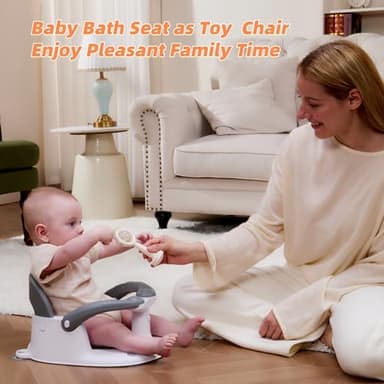 LDIIDII Baby Bath Seat for Babies 6 Months & Up Sitting Up,Infant Bath Seat with Temperature Alert+Open Backrest+on/Off Armrest,Toddler Bath seat Baby Bath Chair for Bathtub,Tub,Sink Grey - Image 6