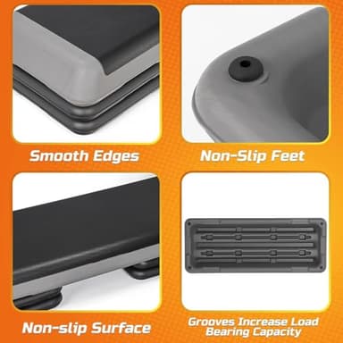 ZENY 43'' Exercise Aerobic Step Platform Adjustable Fitness Stepper with 4 Detachable Risers Fitness Workout Stepper for Home Gym Cardio Strength & Training (Grey) - Image 4