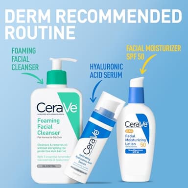 CeraVe AM Facial Moisturizing Lotion SPF 50, Face Moisturizer with SPF, Hyaluronic Acid, Niacinamide & Ceramides, Non-Greasy, Blends Seamlessly With No White Cast, Non Comedogenic Sunscreen, 3 Oz - Image 8