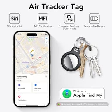 QCOQ Air Tracker Tags-4 Pack Black | Bluetooth Tracker Work with Apple Find My (iOS Only), Smart Tag with Protective Case/Keychain/Lanyard, Item Finder for Luggage/Key/Suitcase, Replaceable Battery - Image 4