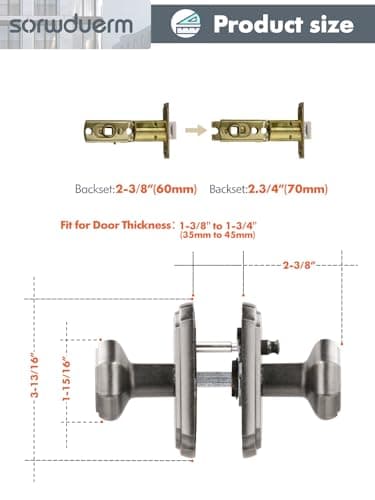 SORWDUERM 1 Pack Weathered Nickel Octagonal Interior Privacy Door Knobs Antique Nickel Keyless Door Handles for Bathroom Bedroom - Image 3