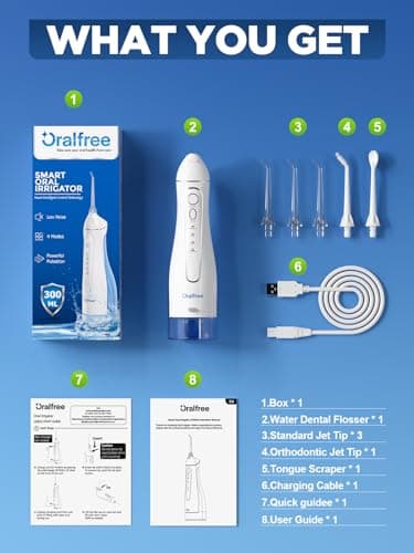 Oralfree Water Dental Flosser Cordless for Teeth Cleaning - 4 Modes Oral Irrigator 300ML Braces Flossers Cleaner, Rechargeable Portable IPX7 Waterproof Powerful Battery for Travel Home - Image 9