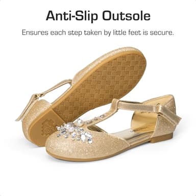 DREAM PAIRS Girls Mary Jane Dress Shoes Pearl T-Strap Party Flower Wedding Princess Flats for Toddler Little Big Kid,Size 2 Little Kid,Gold,SDFL2426K - Image 5