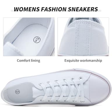 FRACORA Womens White Black Canvas Sneakers Low Top Canvas Shoes for Women Tennis Shoes(White,US11) - Image 4