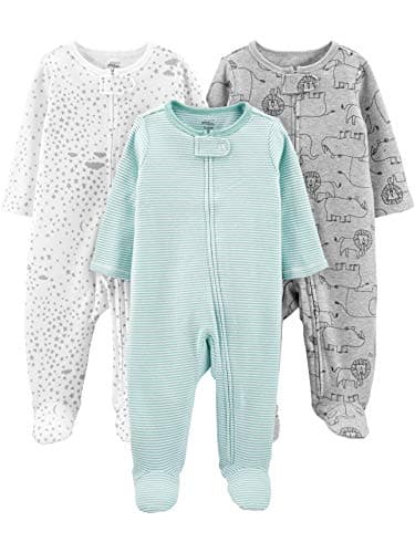 Simple Joys by Carter's Kid's 3-Pack Sleep and Play Sleepwear, Mint/Stripes/Heather Grey/Prints, 0-3M - Image 1