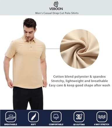 VEBOON Mens Polo Shirts Short Sleeve Big and Tall Dressy Polo Shirt Casual Performance Shirts with Pocket Khaki - Image 5