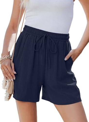 Dokotoo Casual Shorts for Women Navy Blue Dressy Business High Waisted Pockets Summer Outfits Trendy Drawstring Elastic Lady Boho Linen Spring Clothes Plus Size X-Large - Image 1