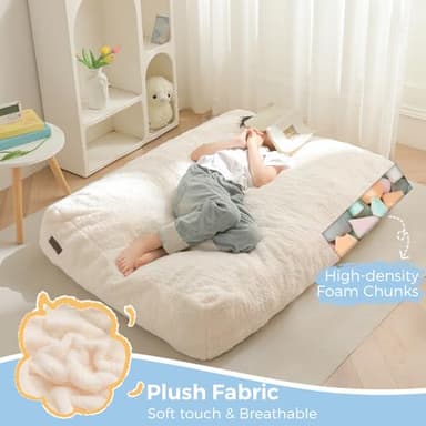 MAXYOYO Bean Bag Chair Bed for Kids, Convertible Bean Bag Folds from Lazy Chair to Floor Mattress Bed, Stuffed Floor Sofa Couch Sofa Bed for Boys and Girls, High-Density Foam Filling, Beige - Image 5