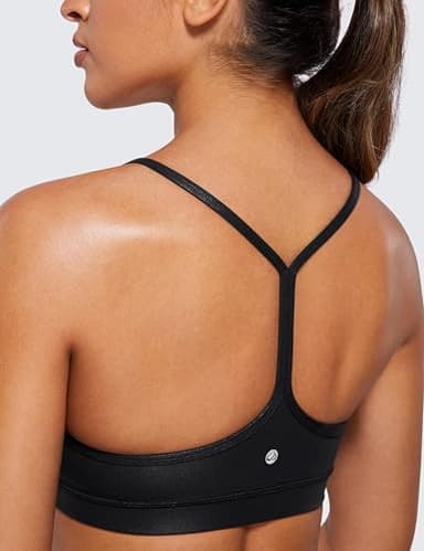 CRZ YOGA Butterluxe Womens Y Back Sports Bra - Padded Racerback Low Impact Spaghetti Thin Strap Workout Yoga Top Faux Leather Black Large - Image 4